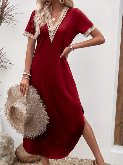 Sukienka Damska z Koronką i Rozcięciem Elegancka Midi na Lato